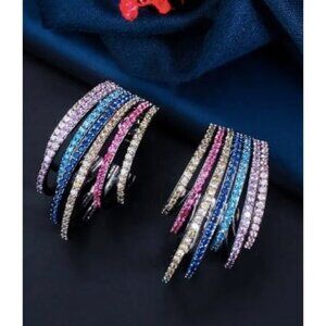 18k Gold Plated Multi-Color Simulated Diamond Zircon Half-Circle Drop Earring